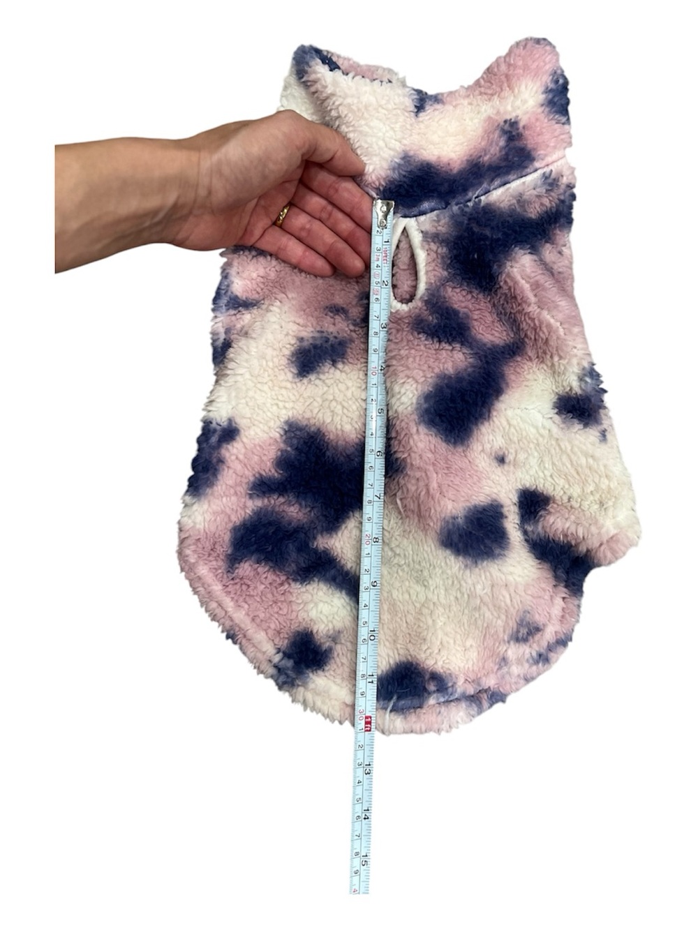 Fleece Small Pet Hooded Coat in Cream, Pink & Navy- size small